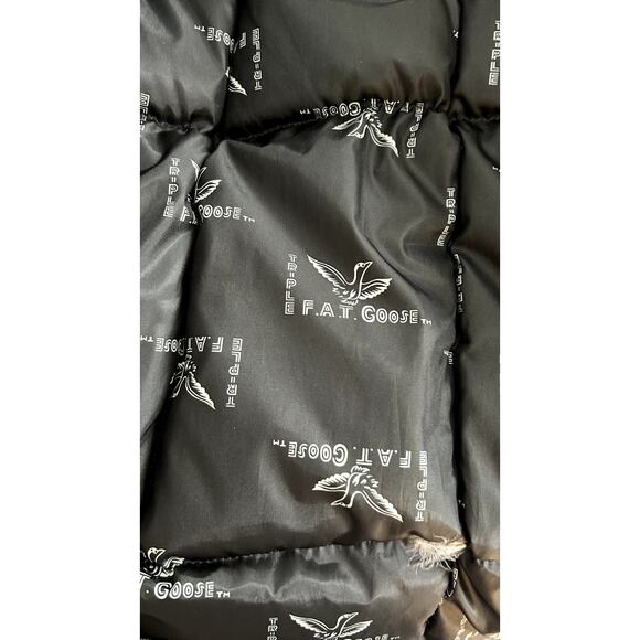 Triple Fat Goose Duck Black Down Puffer Stadium Coat Faux Fur Collar Size Small - Picture 4 of 13